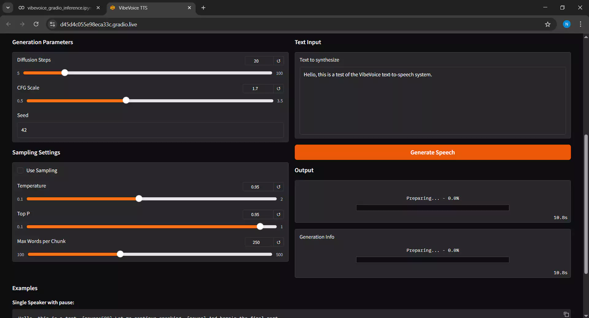 Inference parameter settings such as diffusion steps and guidance scale